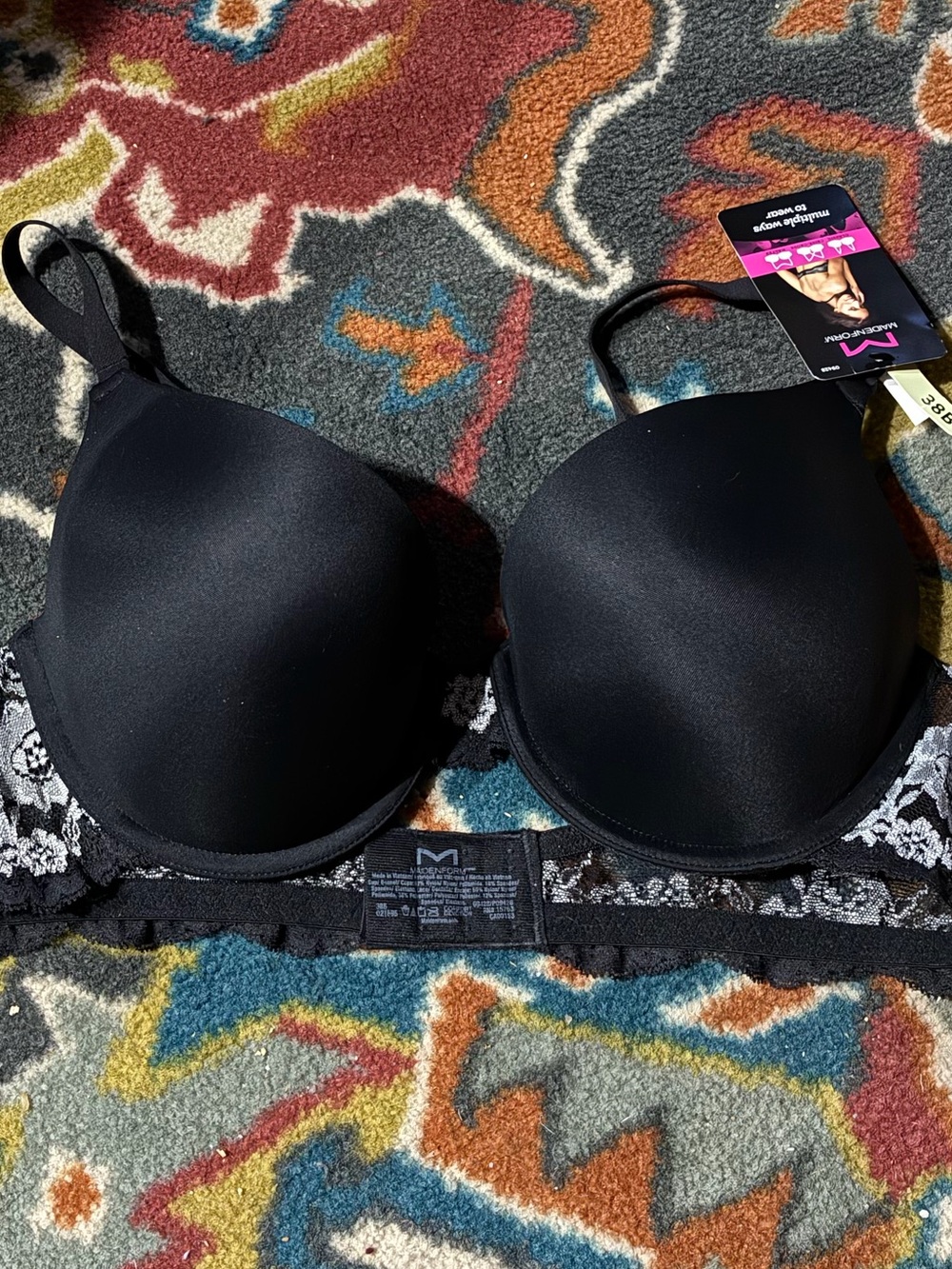Maidenform Black Lace-Back Molded T-Shirt Bra
